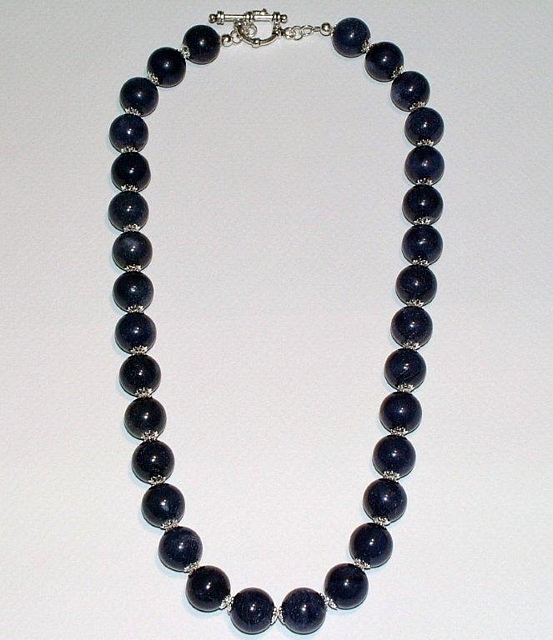 Blue Aventurine & Sterling Silver Bead Cap Necklace CSS 107 N